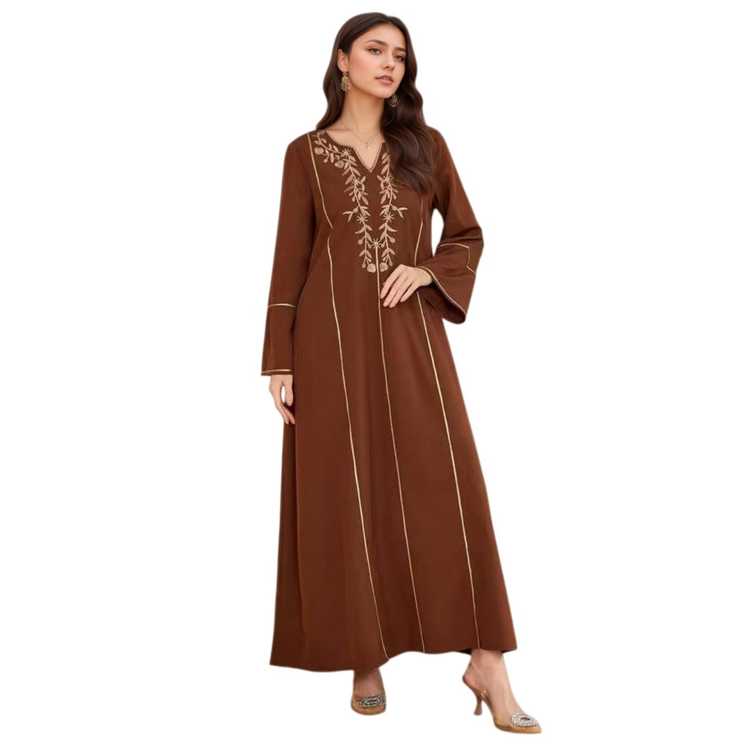 Elegant Middle Eastern Abaya Women Long Sleeve Plus Size Traditional Long Robe